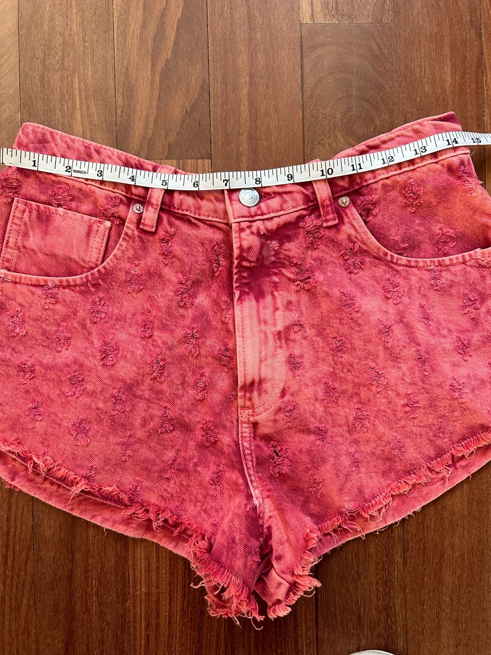 We the Free Mixed Emotions High Rise Shorts Red Distressed Jean Free People 28 - Picture 5 of 9